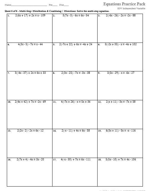 Equations practice worksheet