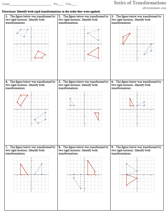 Series of transformations math worksheet